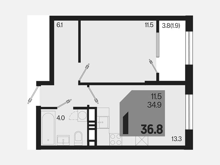 1-комнатная квартира, 36.80 м², 8/18 этаж фото 0