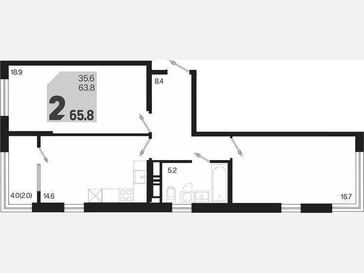 2-комнатная квартира, 65.80 м², 15/18 этаж фото 0