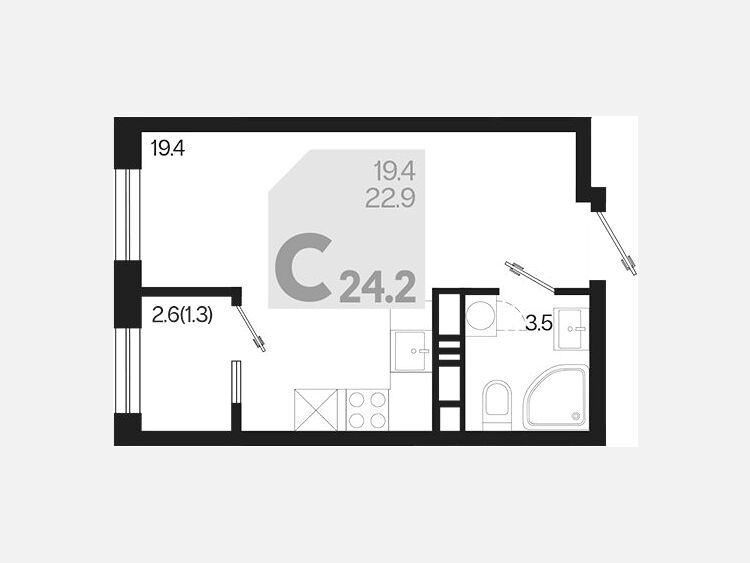 Студия, 24.20 м², 16/18 этаж фото 0