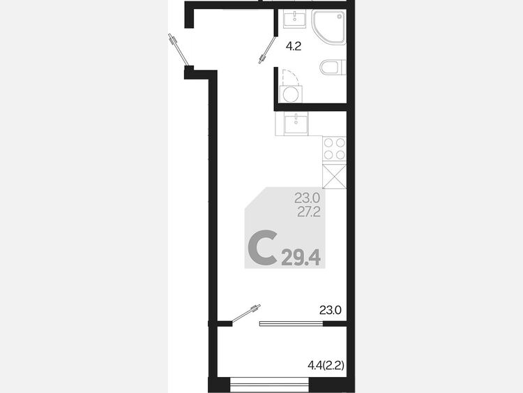 Студия, 29.40 м², 2/9 этаж фото 0