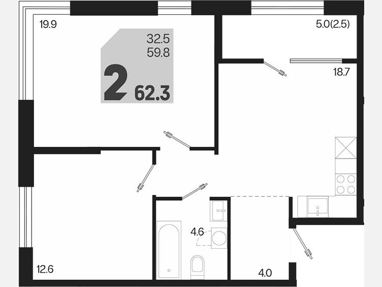 3-комнатная квартира, 62.30 м², 2/9 этаж фото 0