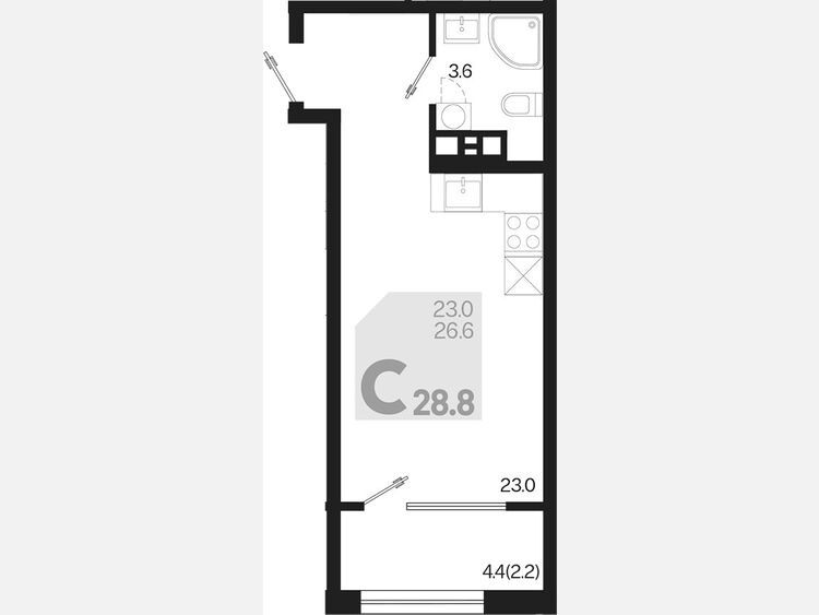 Студия, 28.80 м², 5/9 этаж фото 0