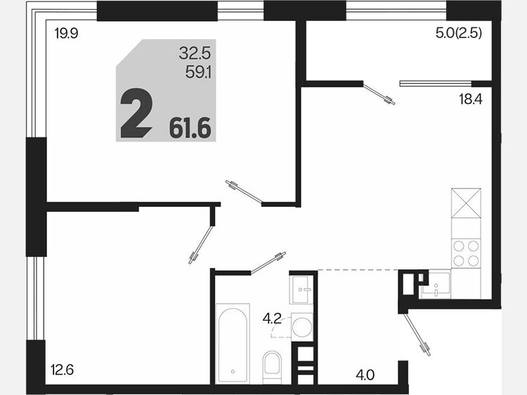 3-комнатная квартира, 61.60 м², 7/9 этаж фото 0