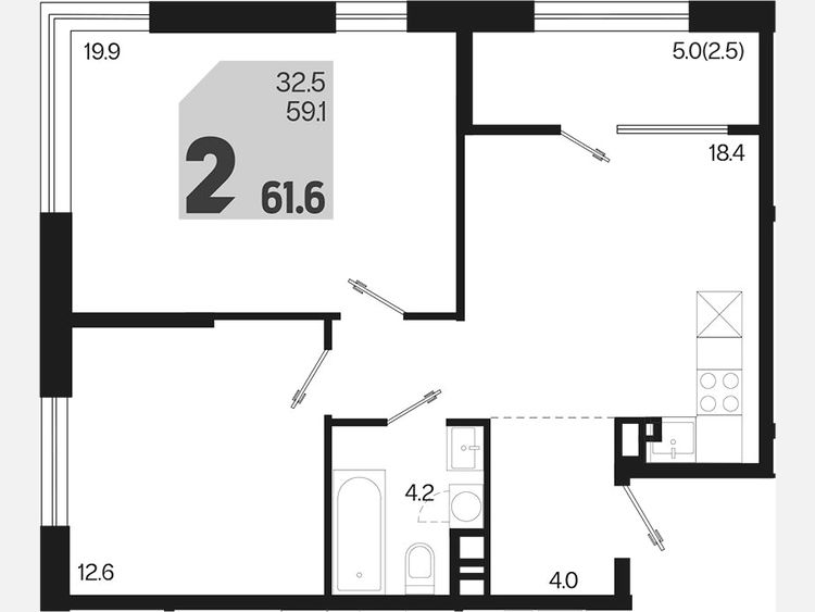 3-комнатная квартира, 61.60 м², 9/9 этаж фото 0