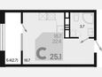 Студия, 25.10 м², 18/18 этаж фото 0