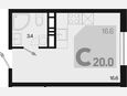 Студия, 20 м², 17/18 этаж фото 0
