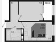 1-комнатная квартира, 36.80 м², 11/18 этаж фото 0