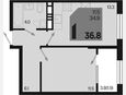 1-комнатная квартира, 36.80 м², 10/18 этаж фото 0