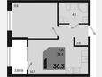 1-комнатная квартира, 36.30 м², 2/9 этаж фото 0