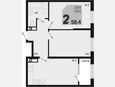 3-комнатная квартира, 58.40 м², 18/18 этаж фото 0